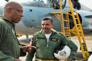 Gen. Charles Q. Brown Jr., a former United States Pacific Air Forces commander, prepares with an Indian Air Force officer for a flight in an Indian Air Force Mirage 2000 at Cope India 19 at Kalaikunda Air Force Station, during the Cope India 19 joint exercise in 2018. (Photo: US Air Force)