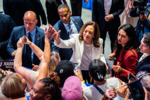 Vice President Kamala Harris, who heads to New Hampshire on Wednesday, recently greeted supporters in Georgia. MUST CREDIT: Demetrius Freeman/The Washington Post