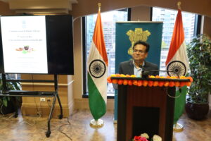 India's Consul General in Chicago Somnath Ghosh, addressing a gathering of specialists at the October 25, 2024, Ayurveda Day. ALL PHOTOS: Indian Consulate