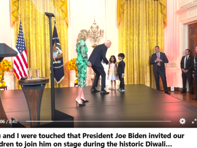 President Joe Biden and First Lady Jill Biden greeting the children of Congressman Ro Khanna, D-California, at the White House Diwali celebrations October 28, 2024. PHOTO: Posted by Rep. Khanna on Facebook.