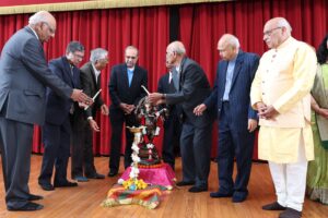 Lamp Light ceremony performed by  Dilip Patel, Dahyabhai Prajapati, Shirish Patel, Raju Chauhan, president Manav Seva mandir, Narsinh Patel, Bhailal Patel, Rohit Joshi. PHOTO: Jayanti Oza