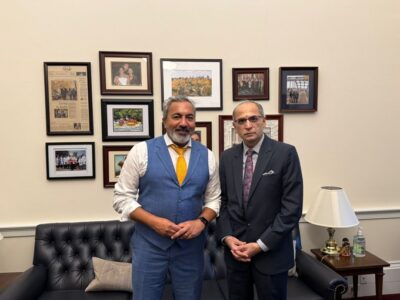 Indian Ambassador in meeting with Rep. Ami Bera, D-California. ALL PHOTOS: X @AmbVMKwatra