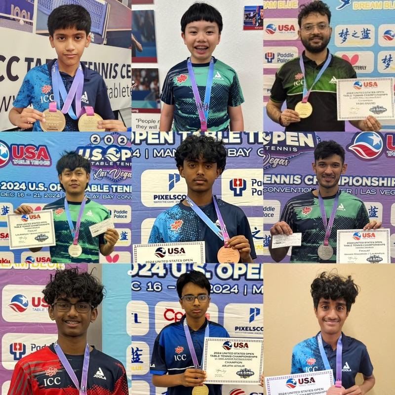 India Community Center team wins 15 medals at 2024 US Open Table Tennis Championship